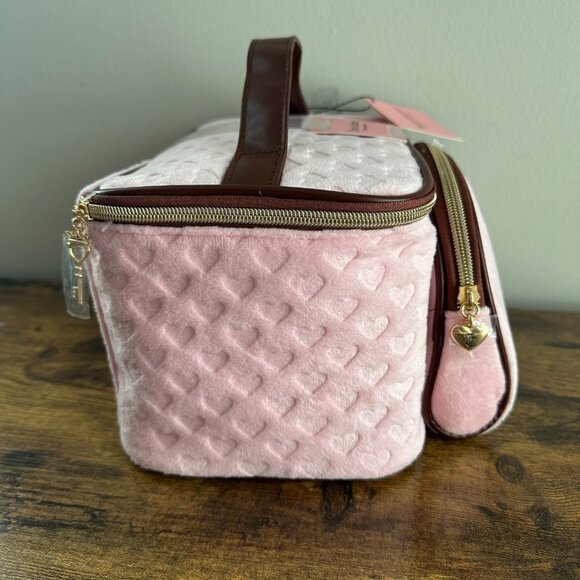 New Juicy Couture Terrier Train Case Makeup Bag Set Pink Brown Hearts Cosmetic - Picture 2 of 6